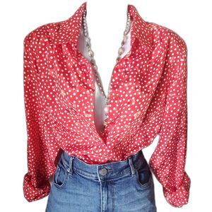 Oversized Baggy 90s Red Vintage Polka Dot Blouse